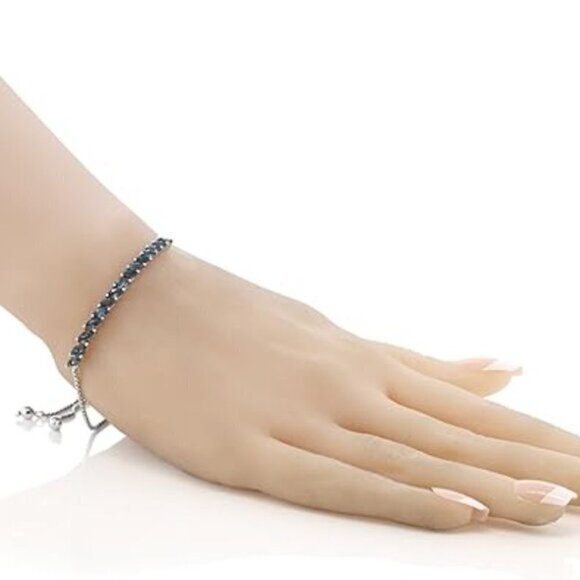London Blue Topaz Tennis Bracelet 1.50Ct Gemstone Birthstone 925 Sterling Silver - Picture 3 of 3